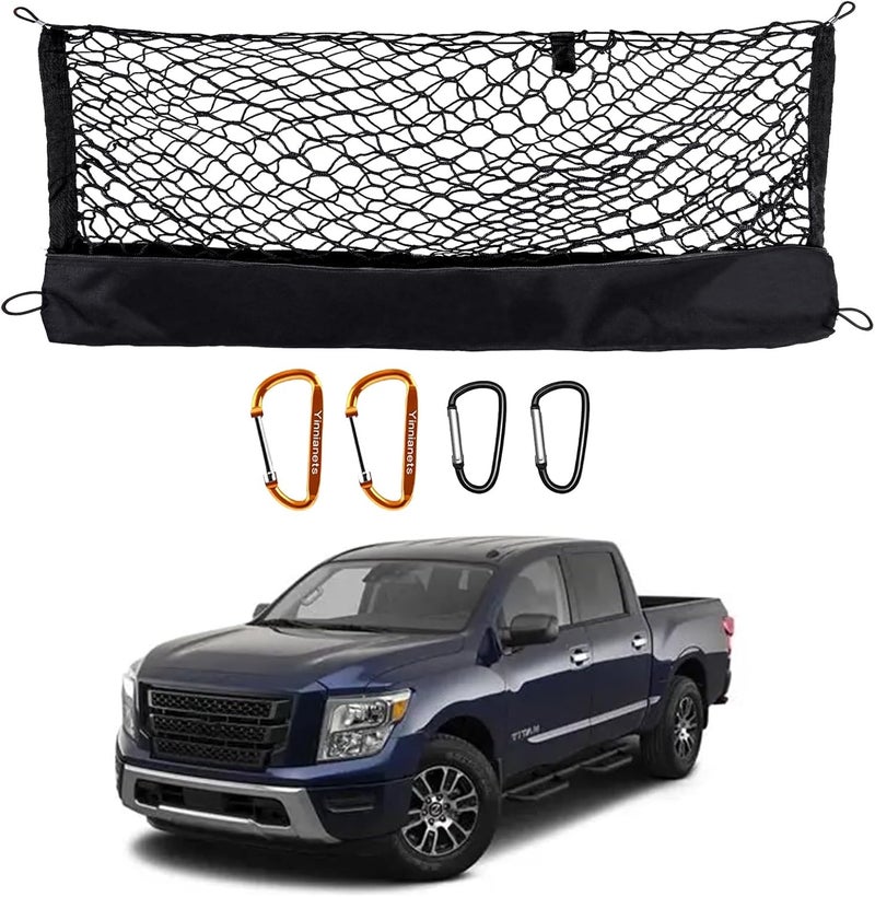 Yinnianets Highly Elastic Truck Bed Cargo Net Compatible with 2017-2025 Nissan Titan,Envelope Style Truck Cargo Net for Titan Accessories, Upgraded Storage Bag & Heavy Duty Carabiners - Image 1